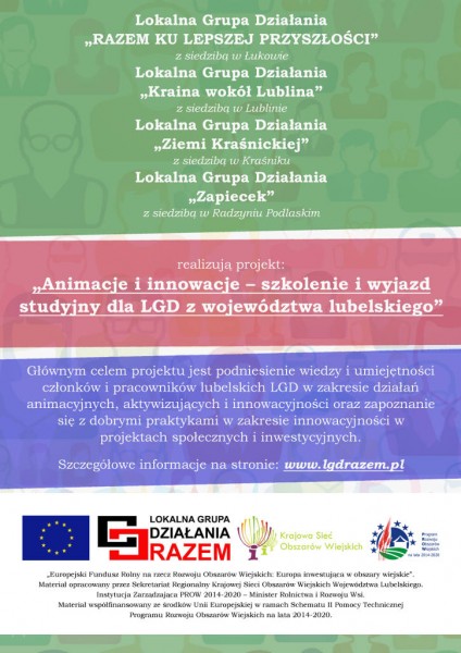 Animacje i innowacje – szkolenie i wyjazd studyjny dla LGD z województwa lubelskiego - zaproszenie do udziału w projekcie